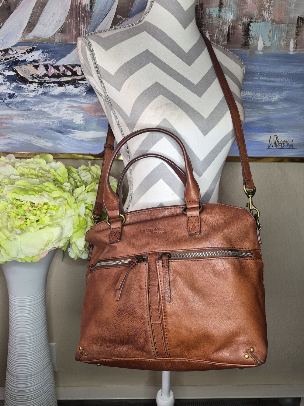 American Leather Brown Crossbody Tote Bag
